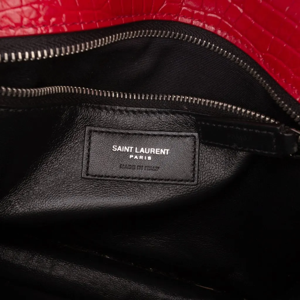 Saint Laurent Croc Embossed Leather Monogram Cassandra Clasp Bag Red Leather Very good - Box View
