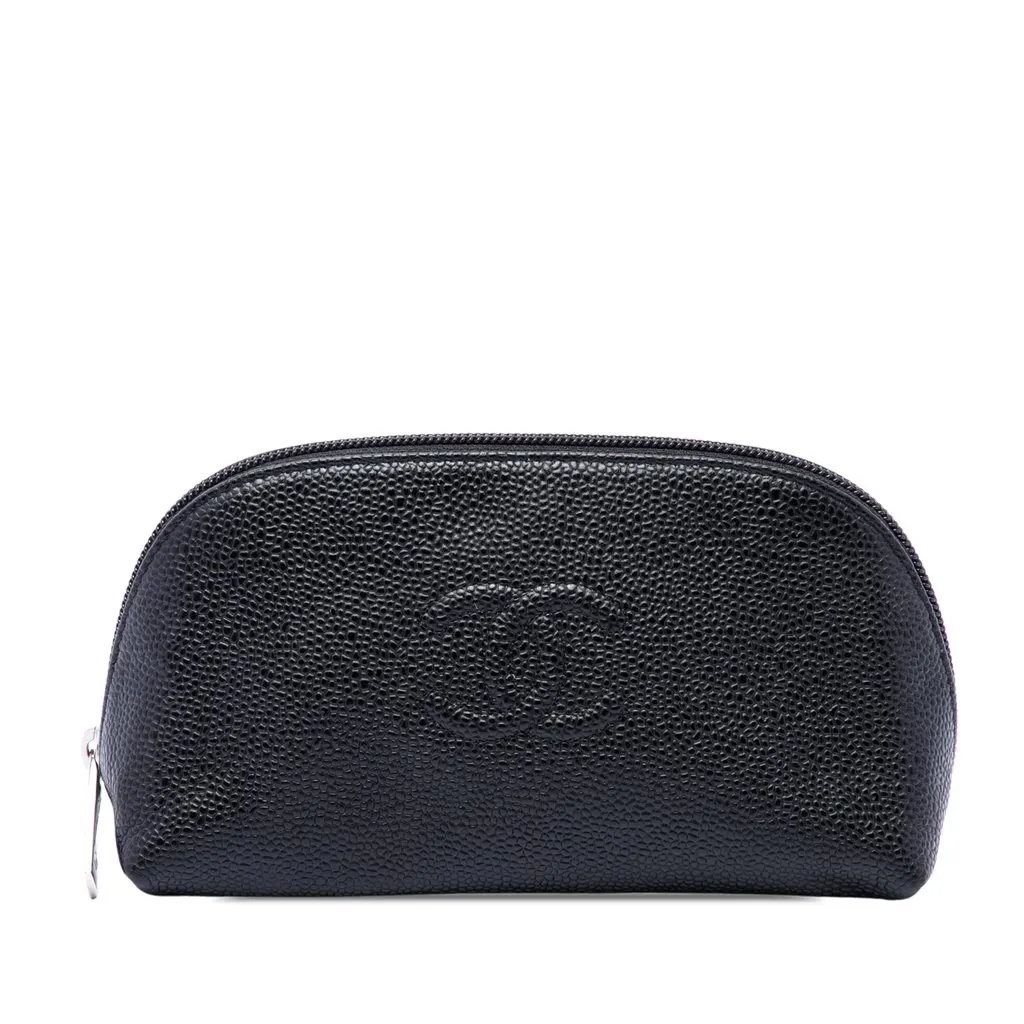 Chanel CC Caviar Cosmetic Cosmetic Pouch Black Leather Very good - Front View