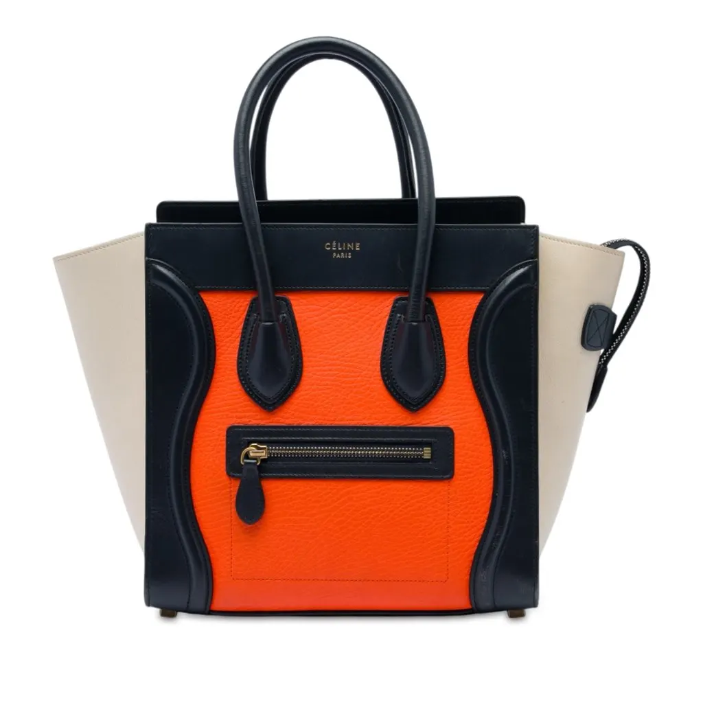Celine Micro Tricolor Leather Luggage Tote Orange Leather Very good - Front View