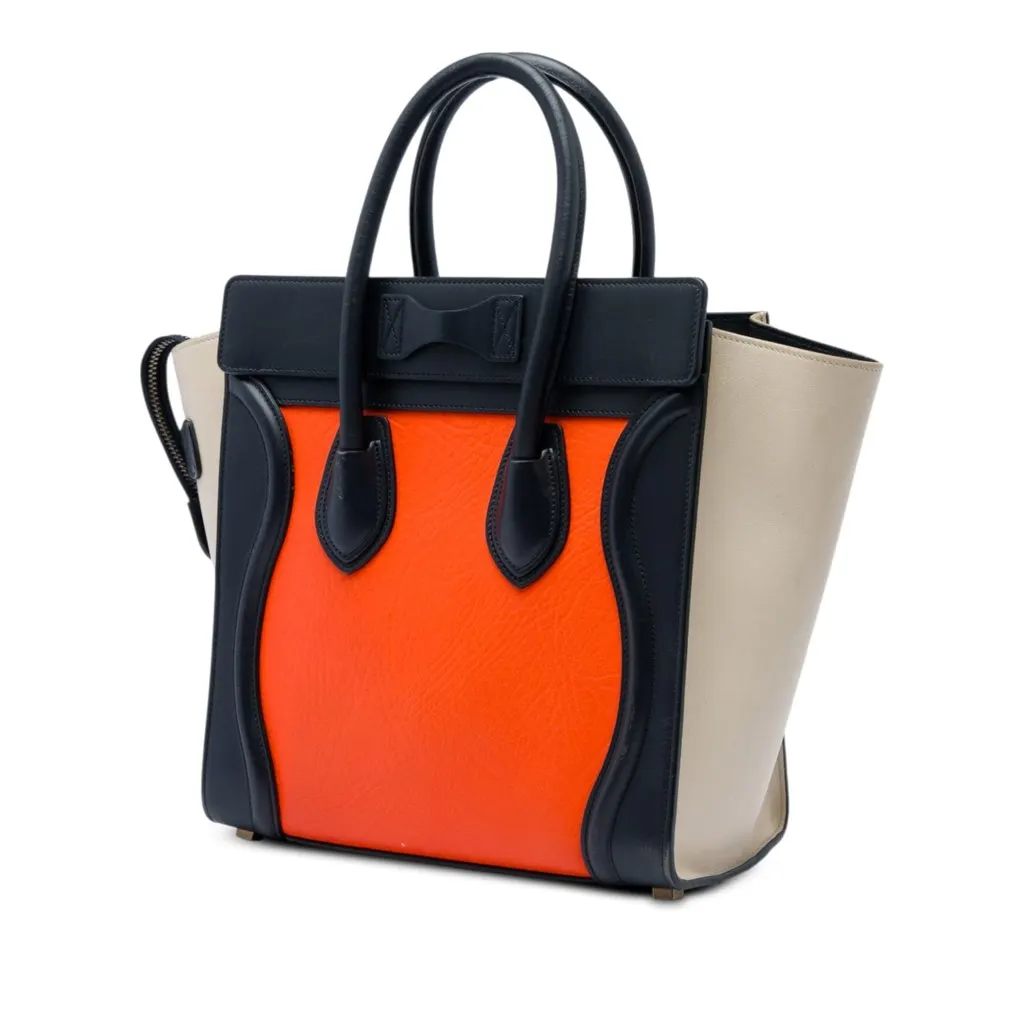 Celine Micro Tricolor Leather Luggage Tote Orange Leather Very good - Back View