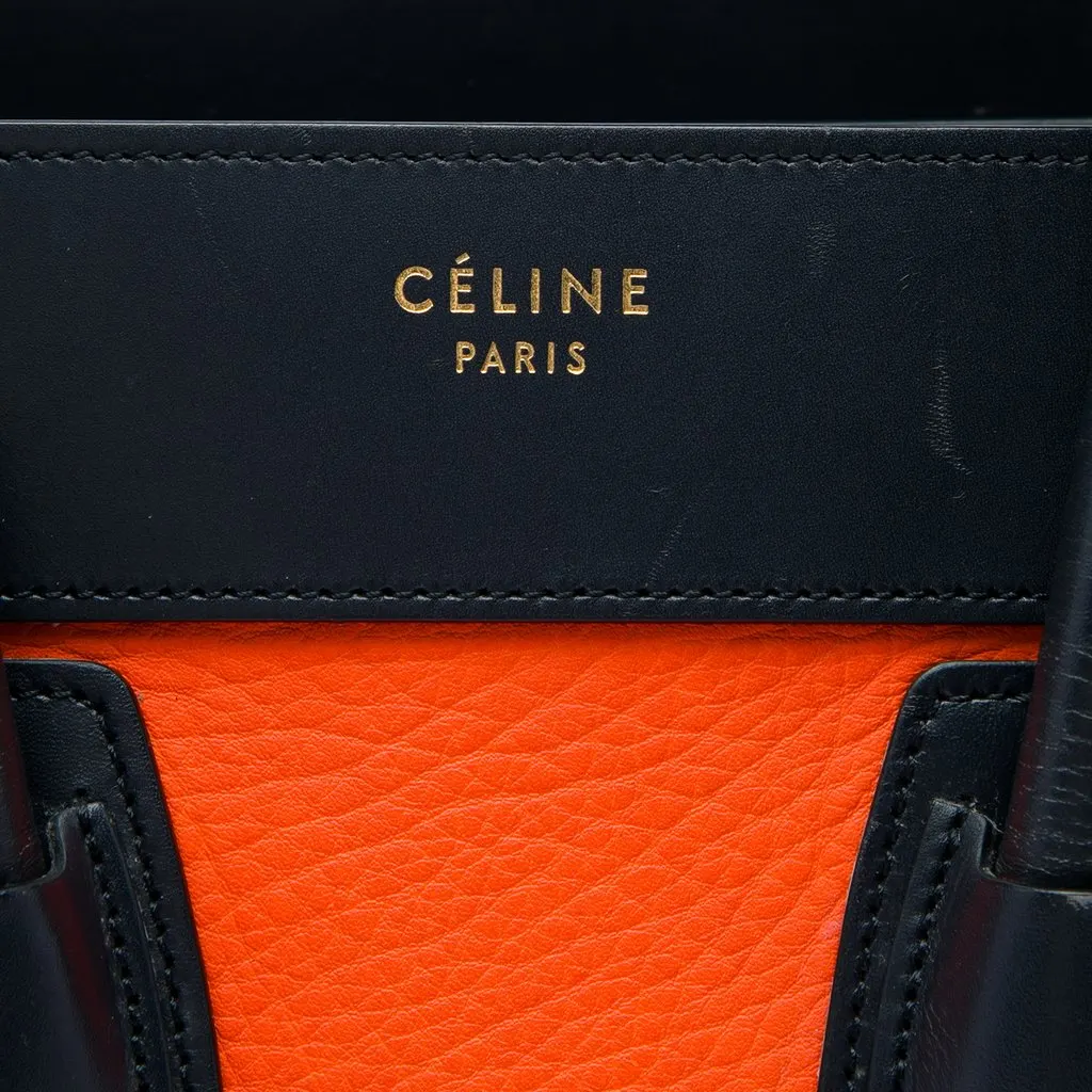 Celine Micro Tricolor Leather Luggage Tote Orange Leather Very good - Box View