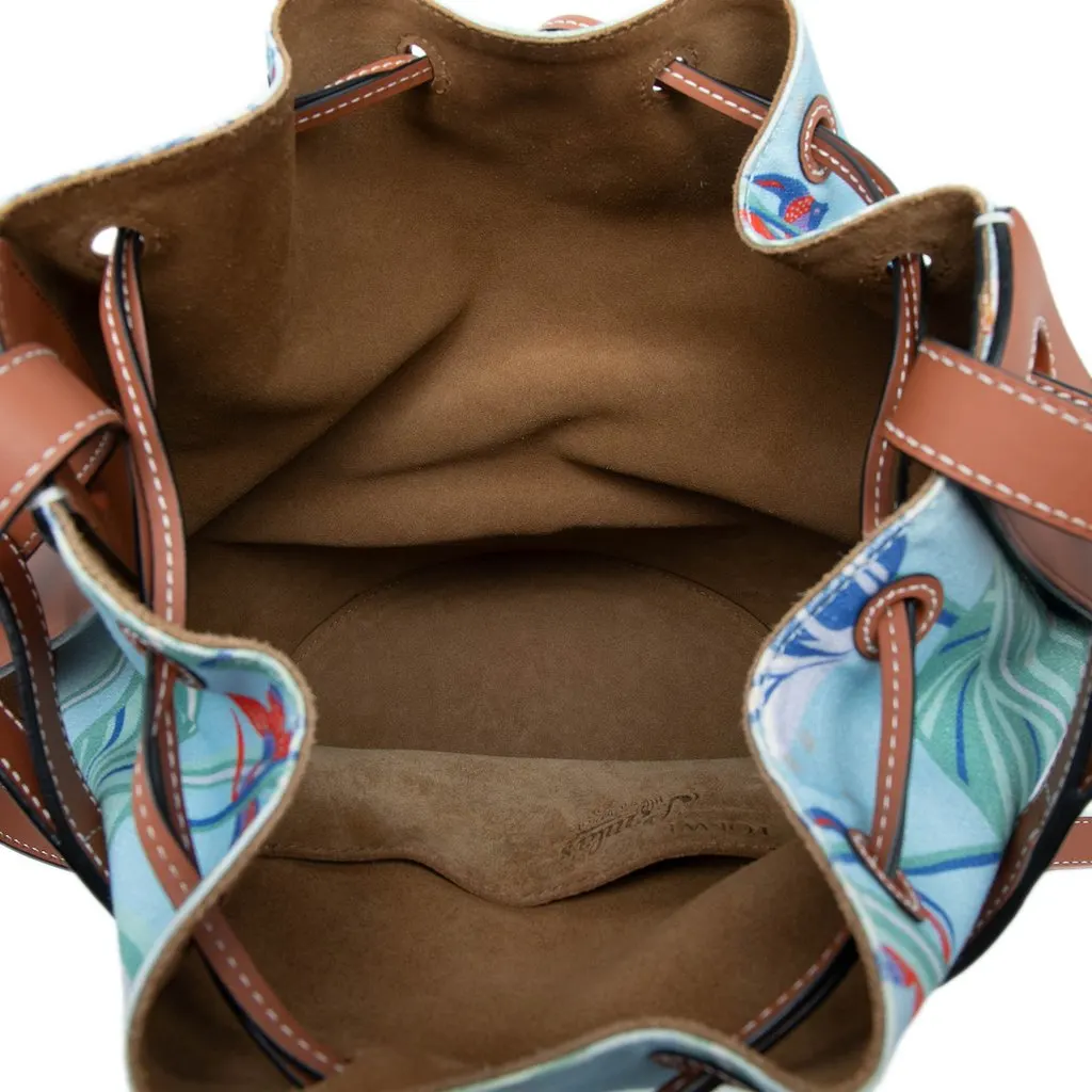 LOEWE Paulas Ibiza Small Canvas Mermaid Print Balloon Drawstring Bucket Bag Blue Very good - Model View