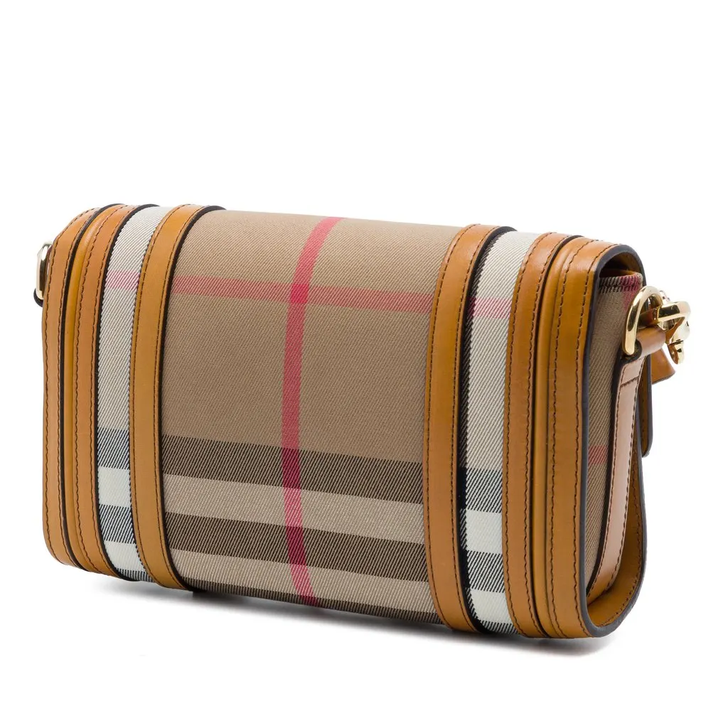 Burberry House Check Canvas and Leather Trimmed Bridle Crossbody Brown Very good - Back View