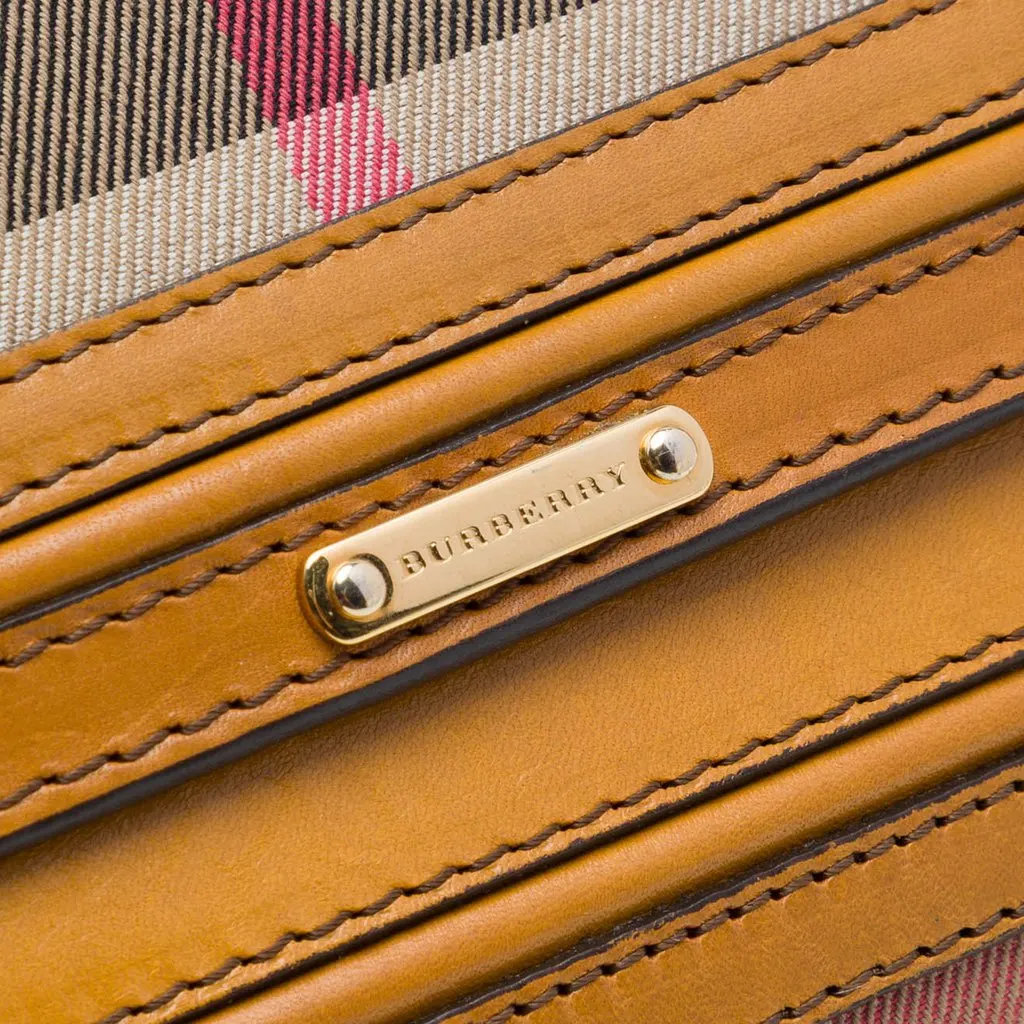 Burberry House Check Canvas and Leather Trimmed Bridle Crossbody Brown Very good - Box View