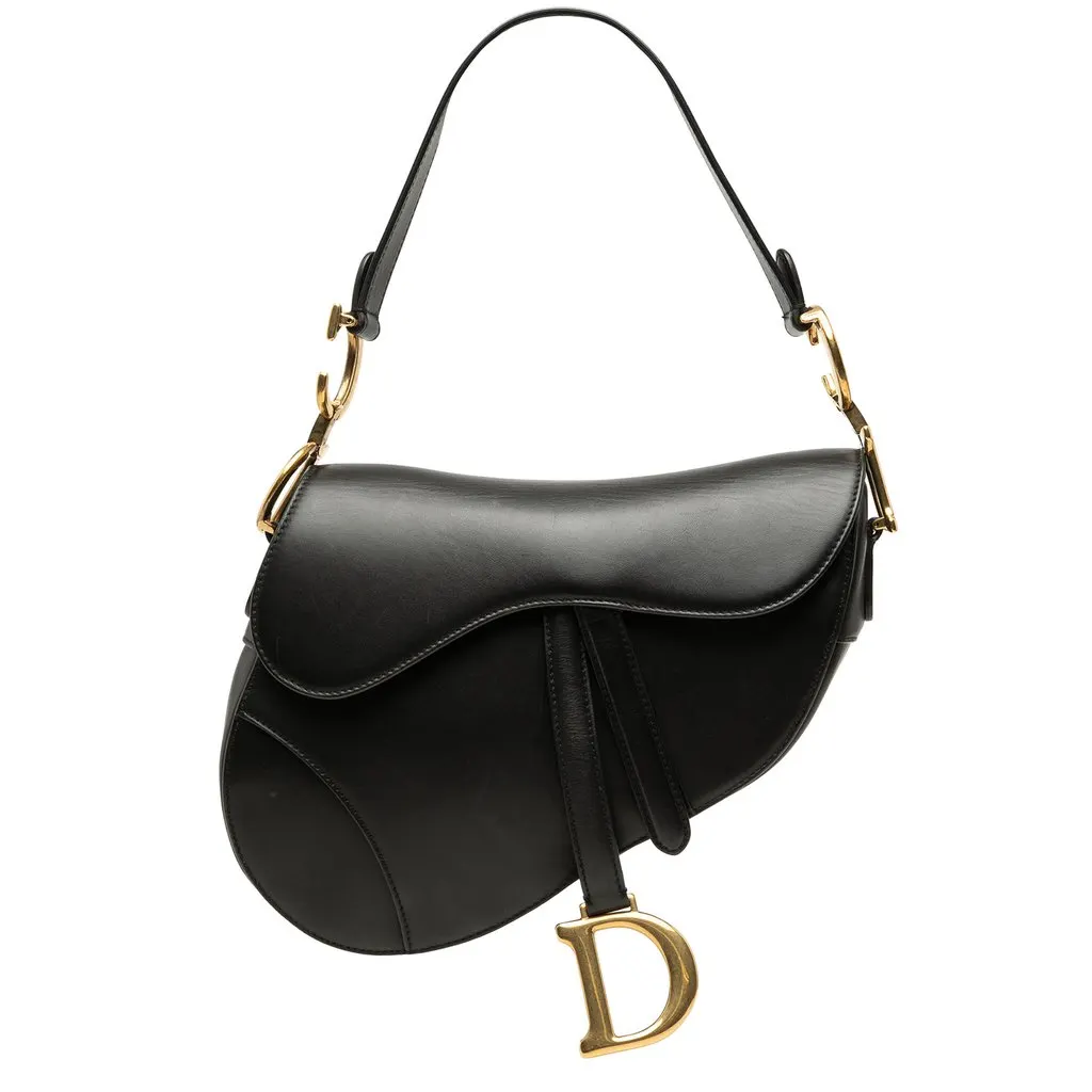 Dior Smooth Calfskin Saddle Bag Black Leather Very good - Front View