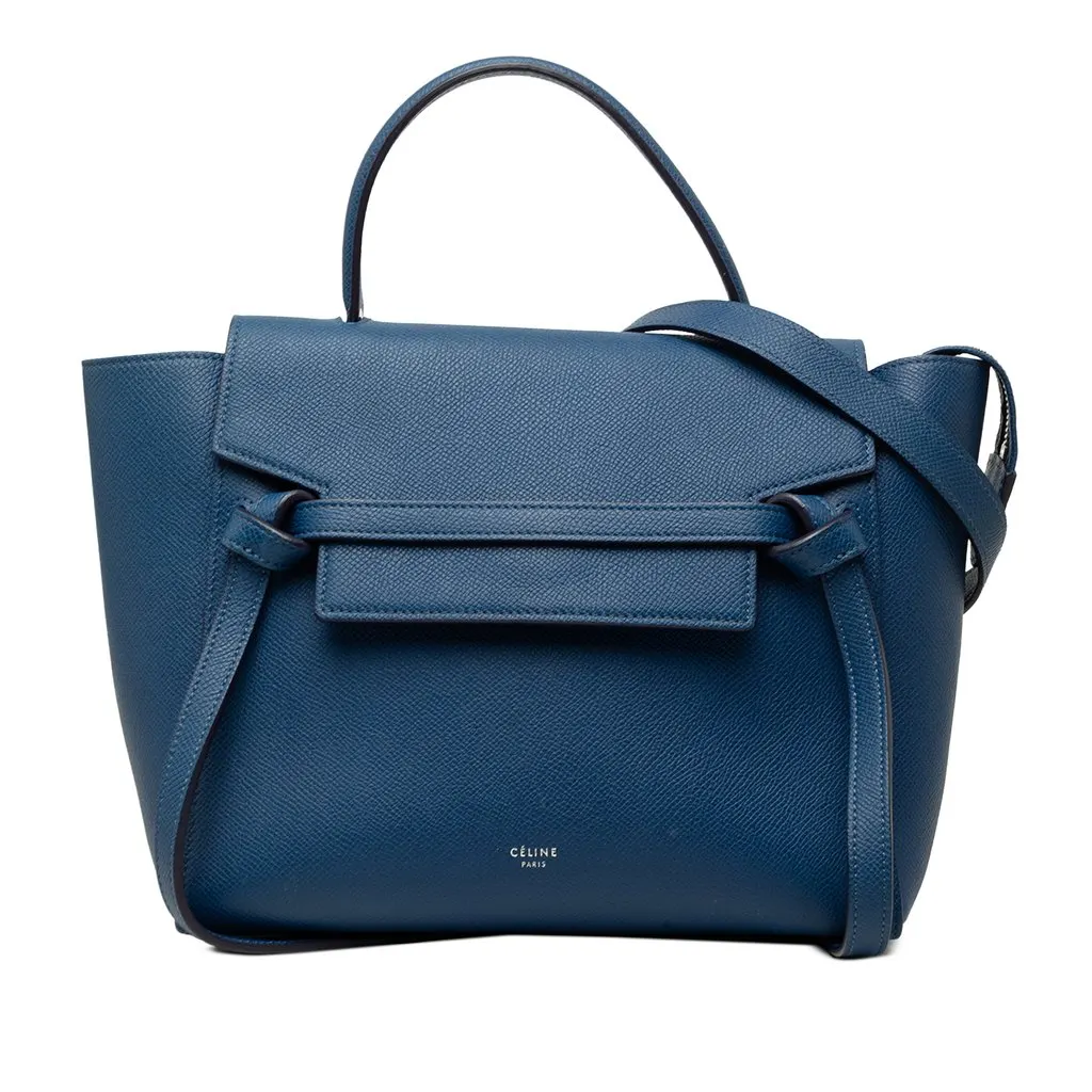 Celine Micro Grained Calfskin Belt Bag Blue Leather Good - Front View