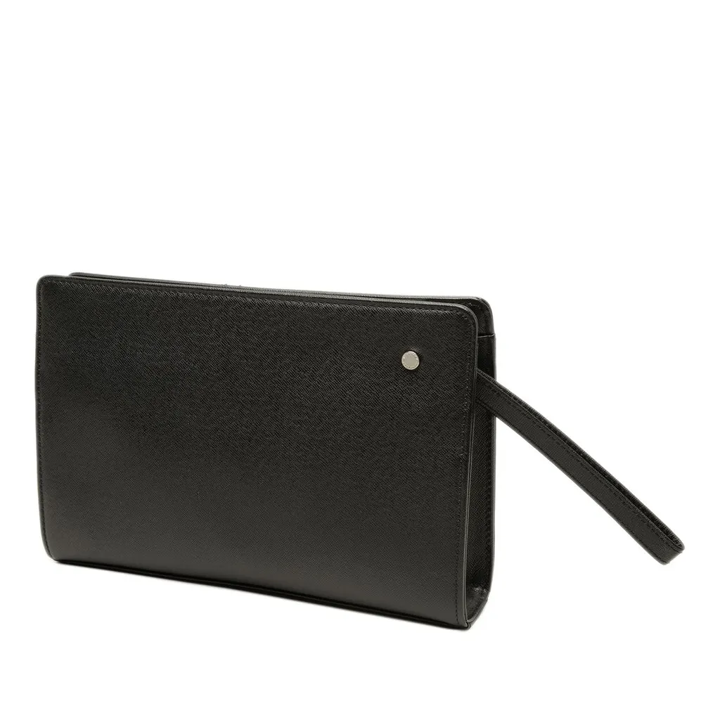 Burberry Check Embossed Leather Trimmed Clutch Black Leather Very good - Back View