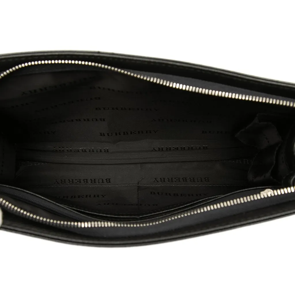 Burberry Check Embossed Leather Trimmed Clutch Black Leather Very good - Model View