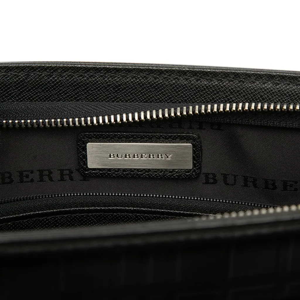 Burberry Check Embossed Leather Trimmed Clutch Black Leather Very good - Box View