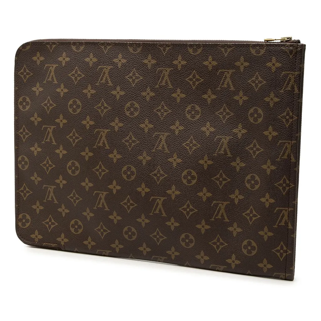 Louis Vuitton Monogram Poche Documents Portfolio Brown Canvas Good - Back View