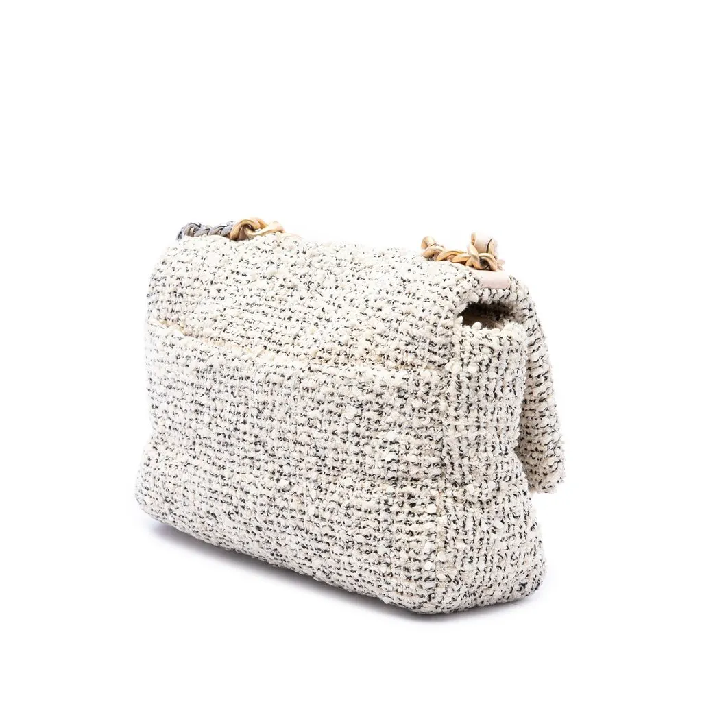 Chanel Medium Tweed 19 Flap Brown Tweed Good - Back View