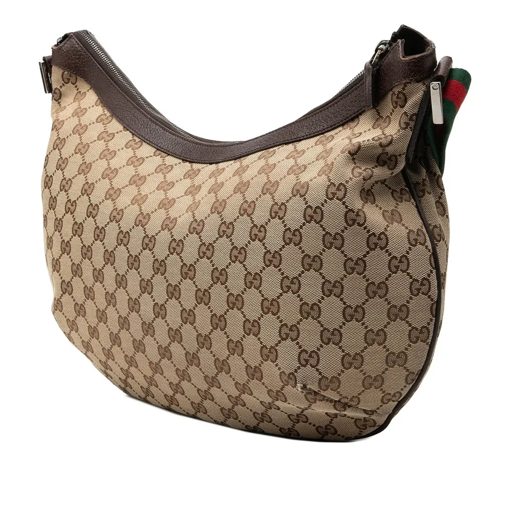 Gucci GG Canvas Web Half Moon Crossbody Beige Very good - Back View