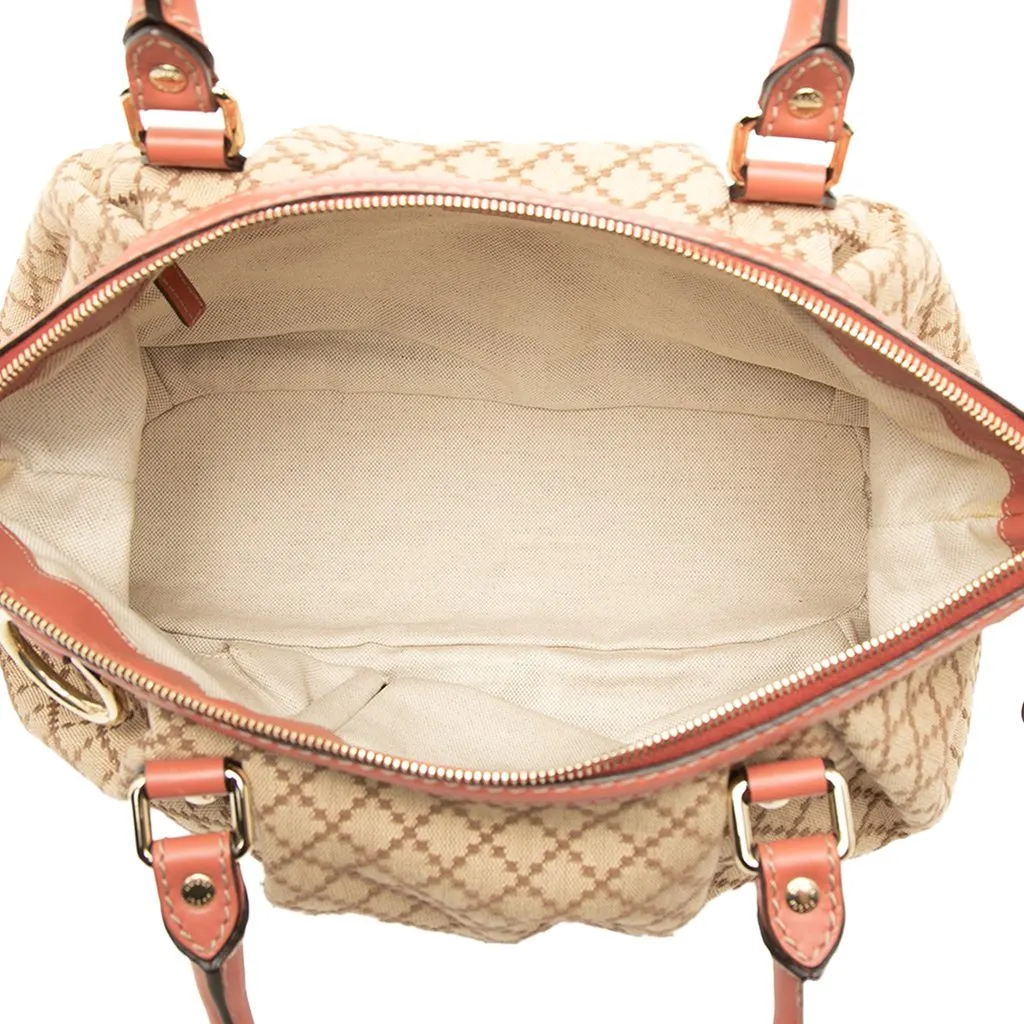 Gucci Diamante Canvas Sukey Satchel Beige Canvas Very good - Model View