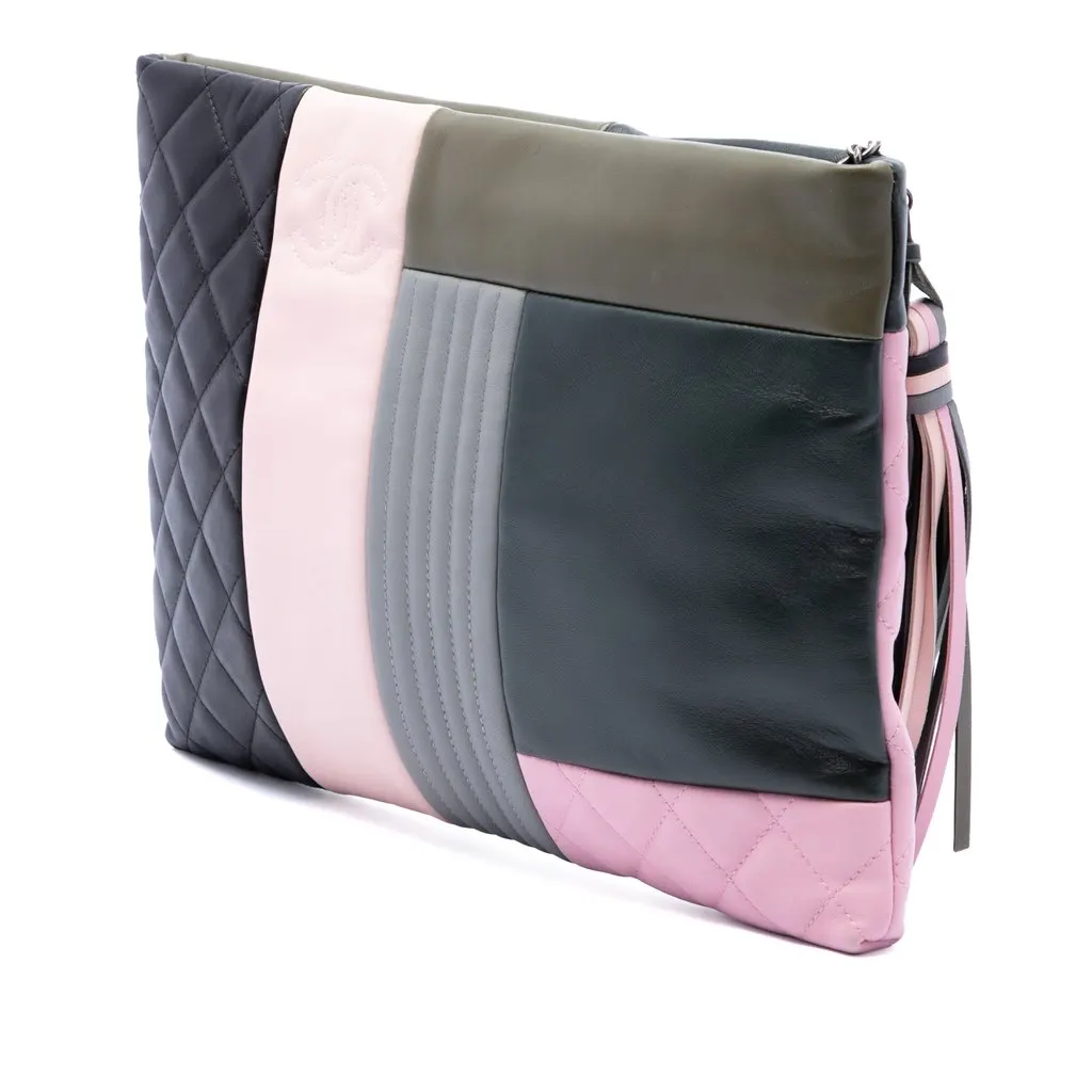 Chanel Large Lambskin Colorblock Patchwork O Case Green Leather Very good - Back View