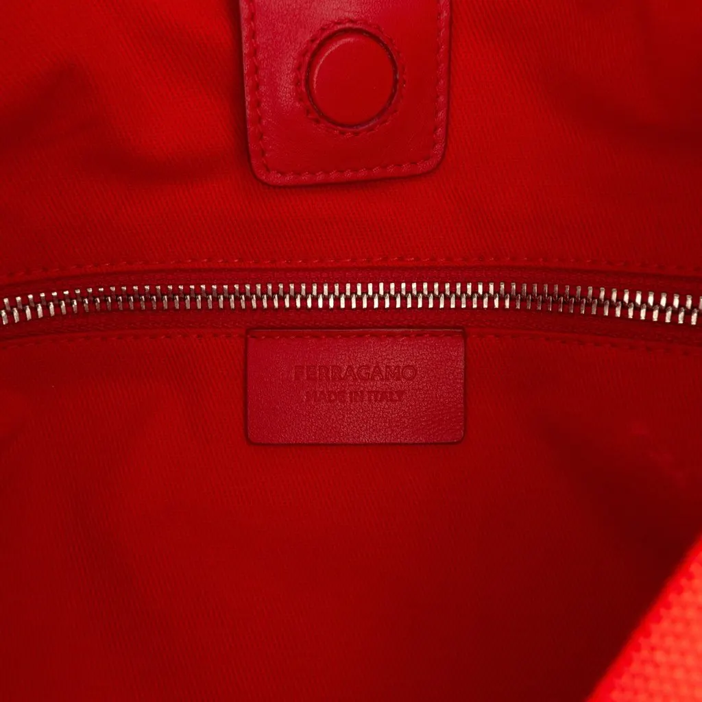 Salvatore Ferragamo Brushed Calfskin Cut Out and Canvas Crossbody Black Leather Very good - Box View