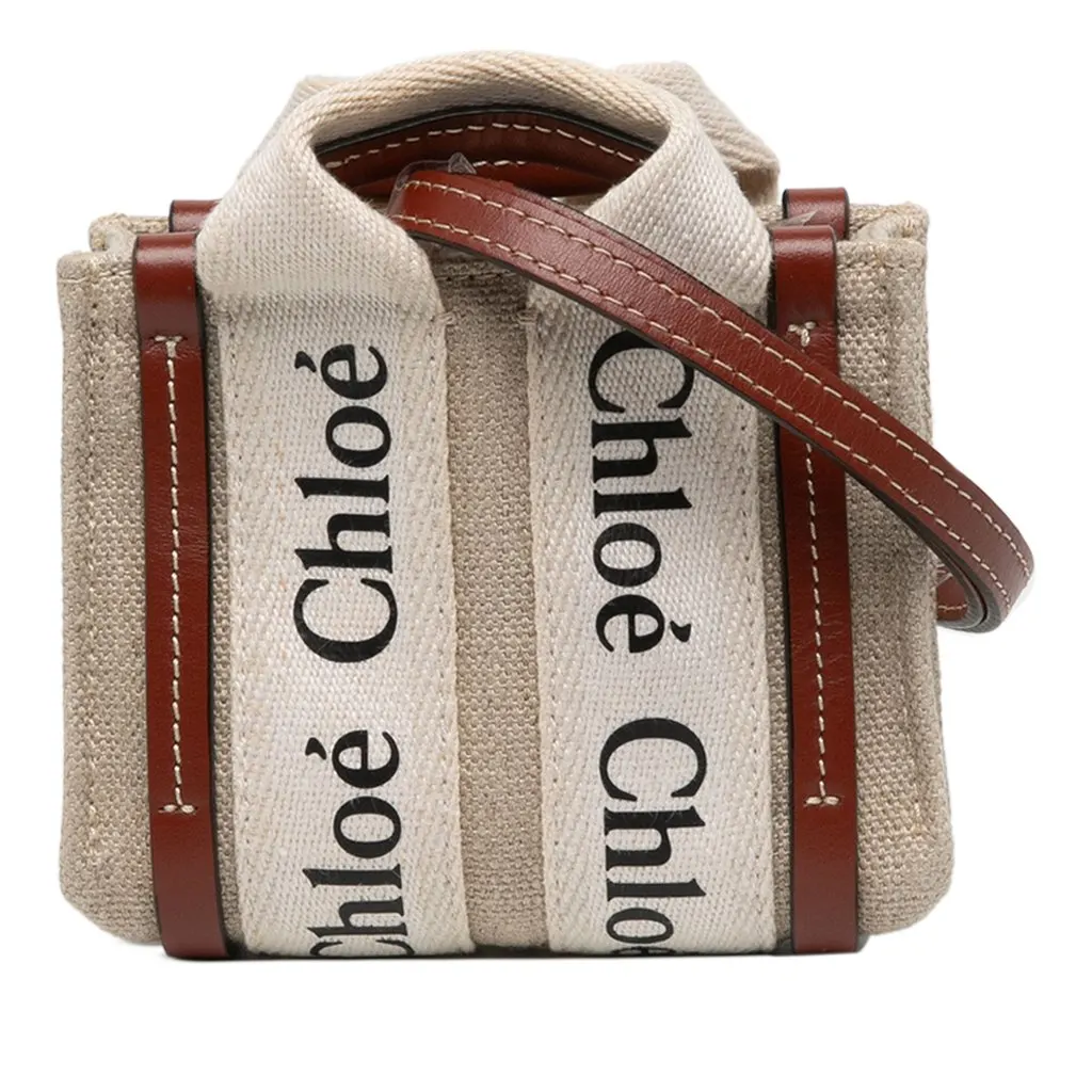 Chloé Nano Canvas Woody Satchel Beige Canvas Very good - Front View