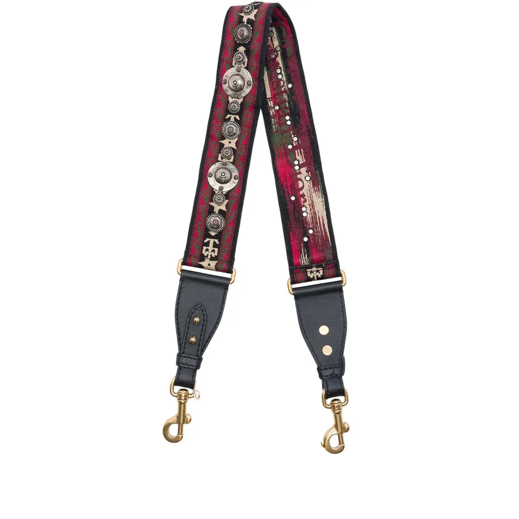 Dior Studded Embroidered Canvas Bag Strap Red Very good - Front View