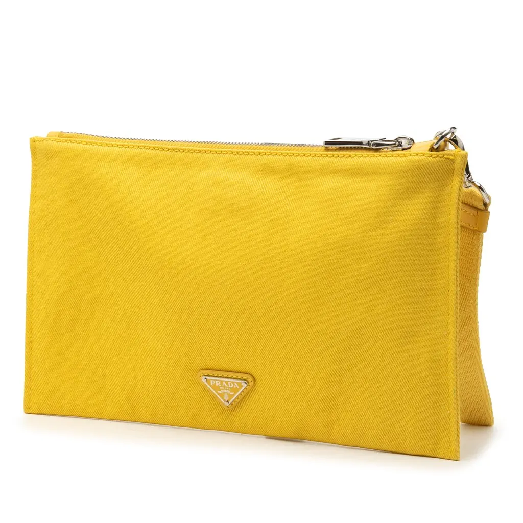 Prada Embossed Logo Canvas Wristlet Clutch Yellow Very good - Back View