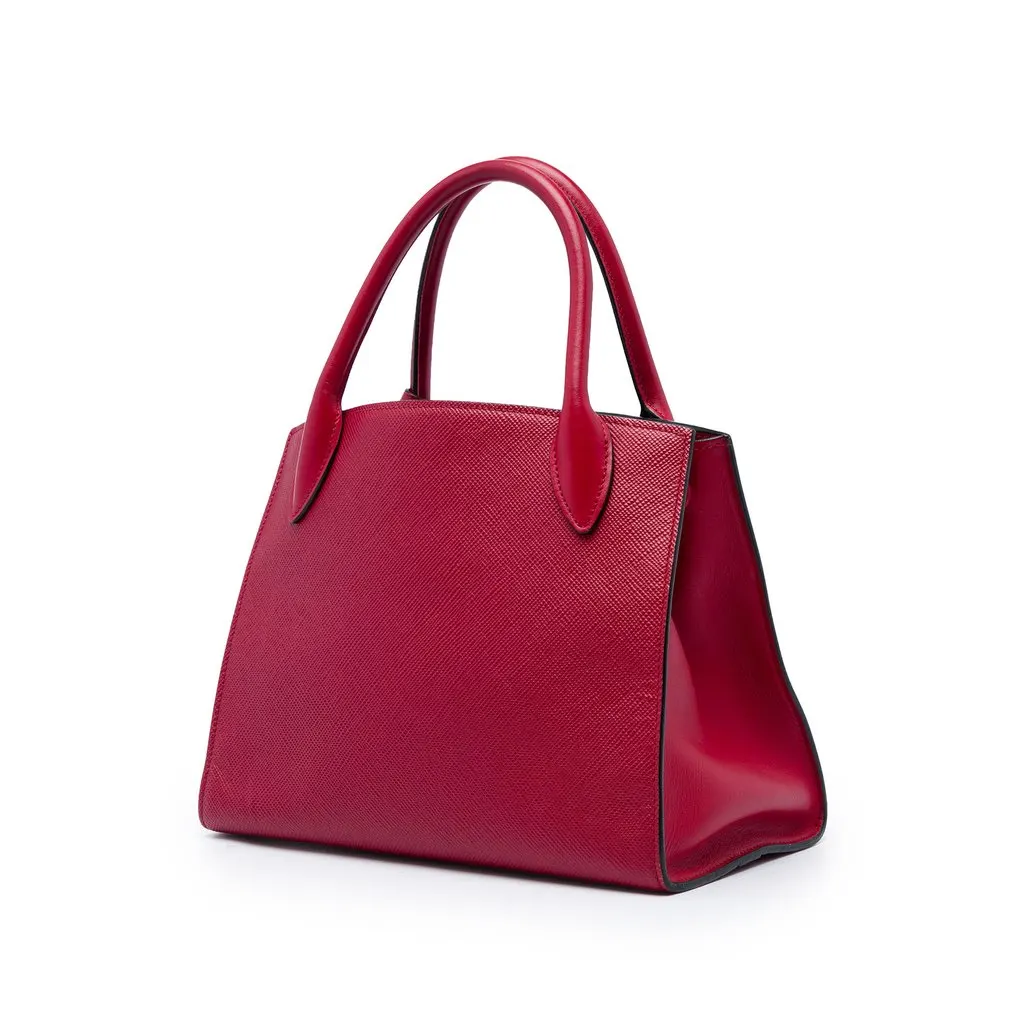 Prada Small Saffiano Cuir Monochrome Top Handle Tote Red Leather Very good - Back View