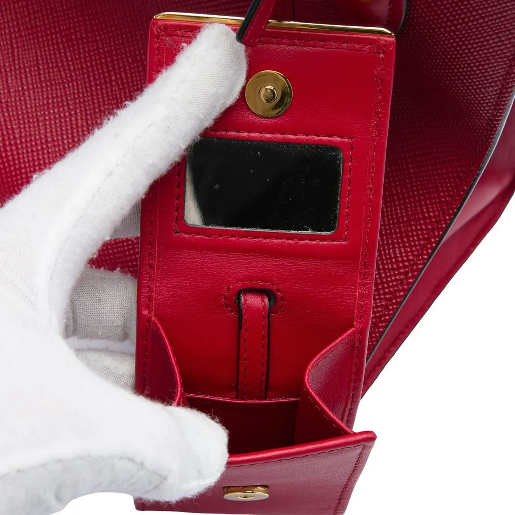 Prada Small Saffiano Cuir Monochrome Top Handle Tote Red Leather Very good - Box View