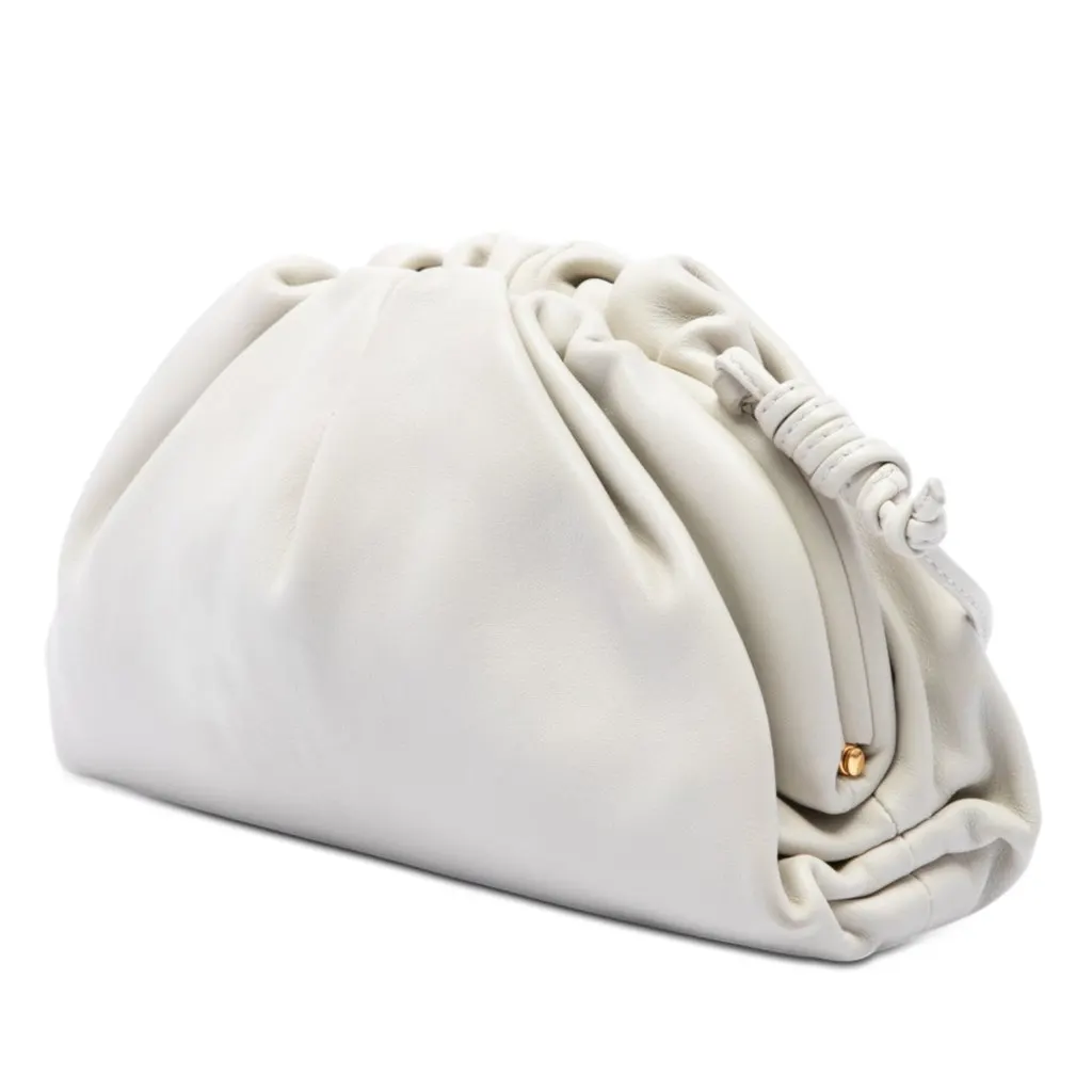 Bottega Veneta Lambskin The Mini Pouch Crossbody White Leather Very good - Back View