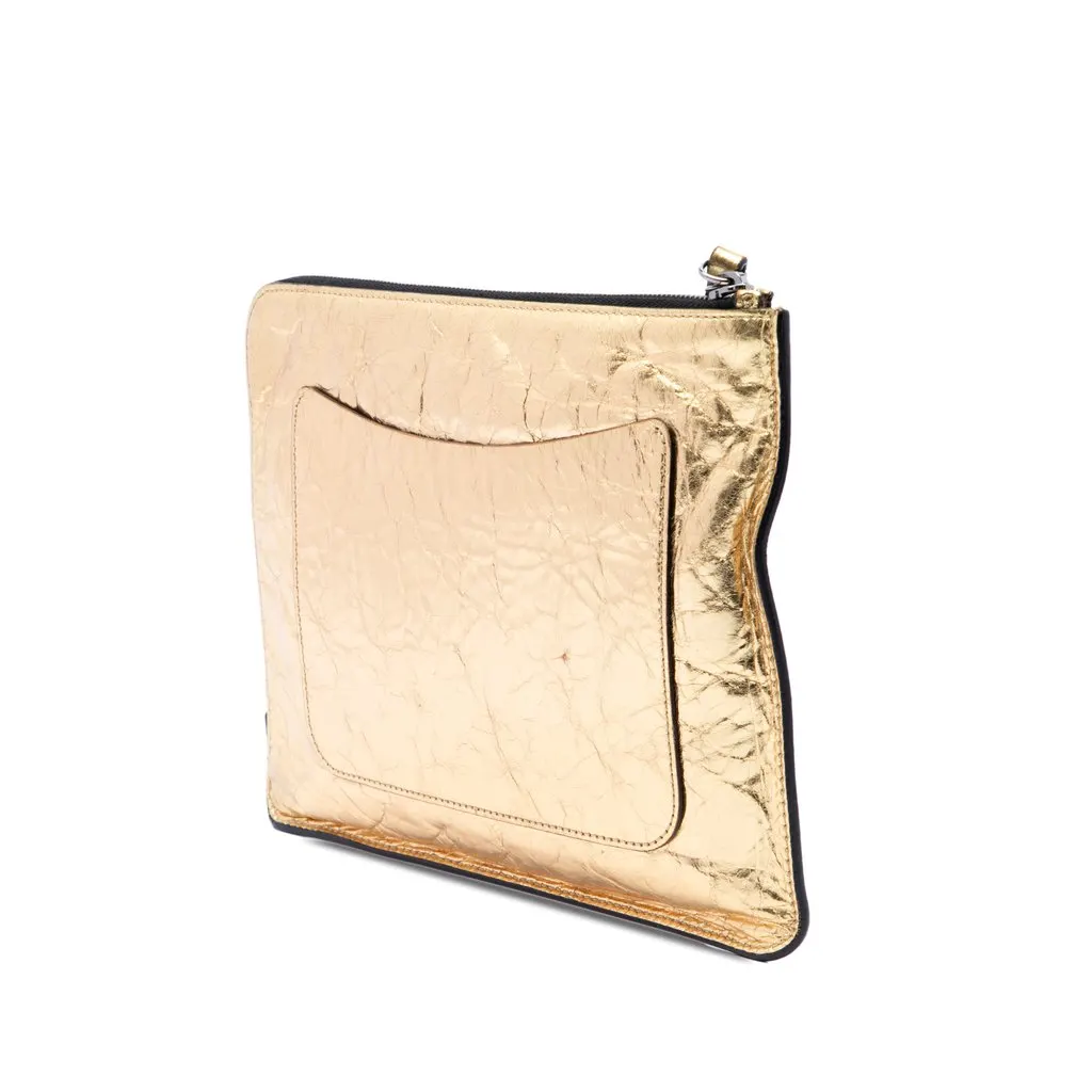 Chanel Metallic Lambskin Je Ne Suis Pas En Solde Clutch Gold Leather Very good - Back View