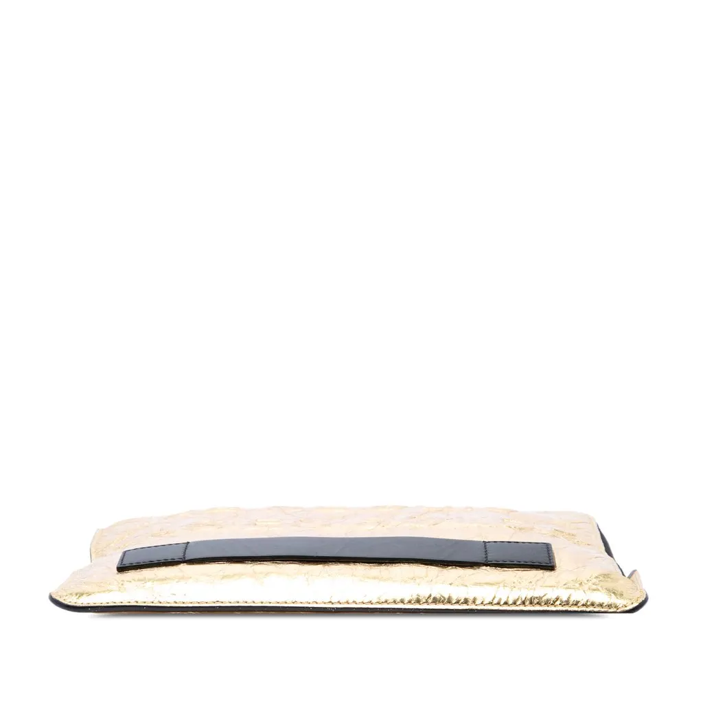Chanel Metallic Lambskin Je Ne Suis Pas En Solde Clutch Gold Leather Very good - Inside View