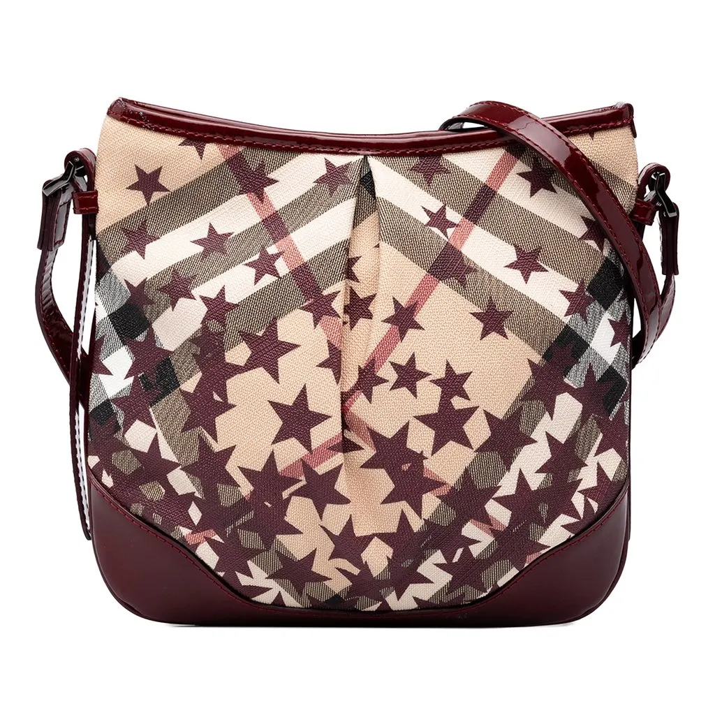 Burberry Small Patent Trimmed Supernova Check Coated Canvas Star Julia Crossbody Beige Canvas Good - Front View