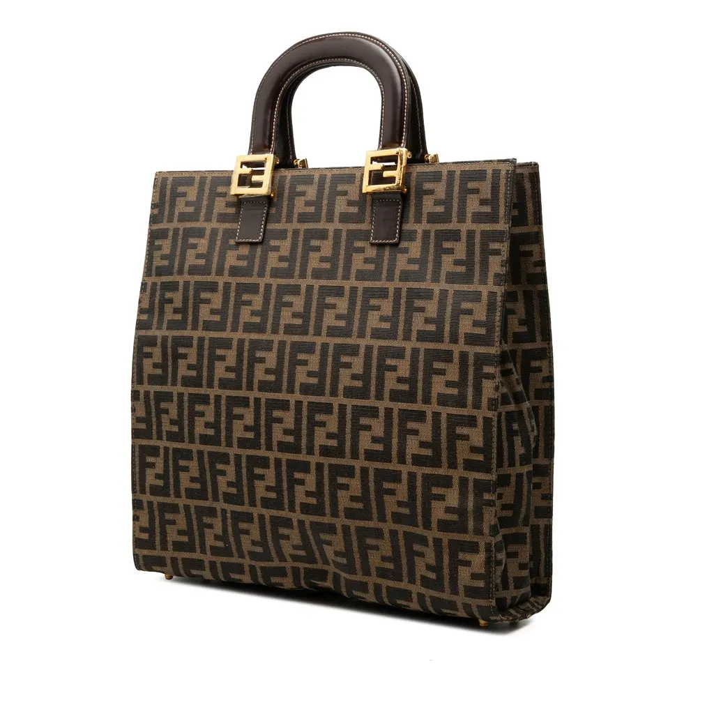 Fendi Zucca Canvas Twins Tote Brown Canvas Good - Back View