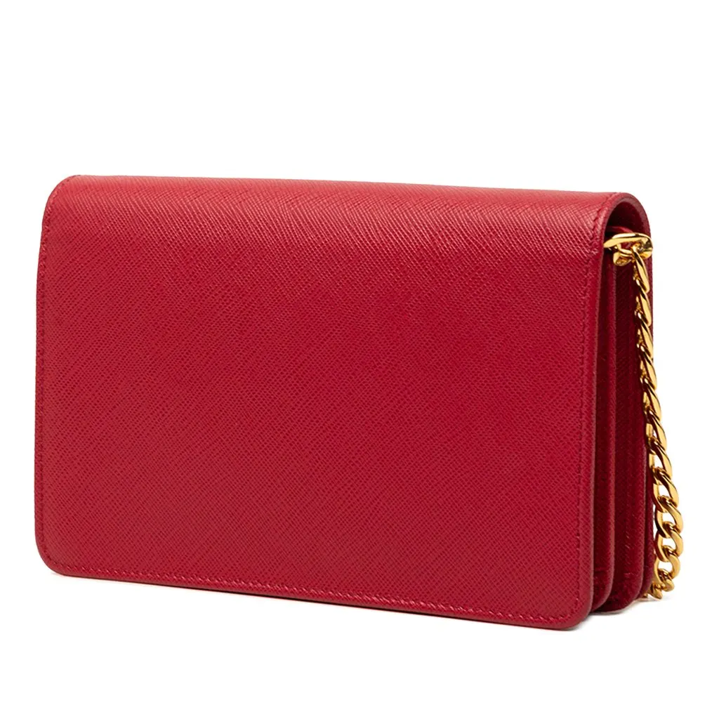 Prada Saffiano Lux Flip Lock Wallet on Chain Red Leather Very good - Back View
