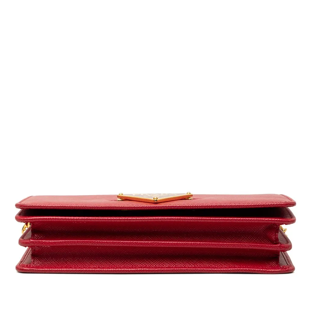 Prada Saffiano Lux Flip Lock Wallet on Chain Red Leather Very good - Inside View