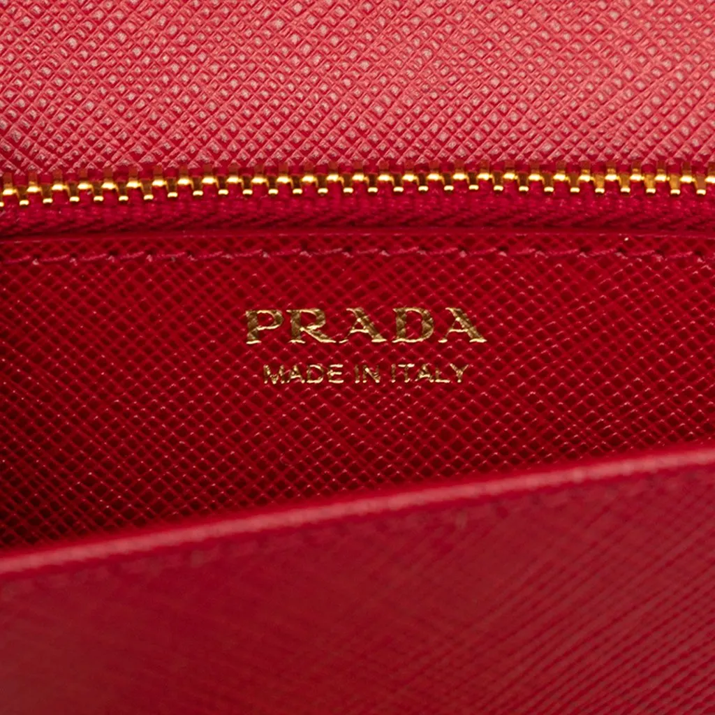 Prada Saffiano Lux Flip Lock Wallet on Chain Red Leather Very good - Box View