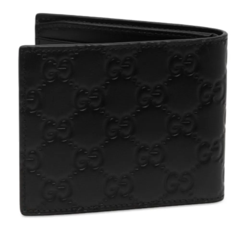 Gucci GG Emblem Embossed Calfskin Bifold Wallet Black Leather Very good - Front View