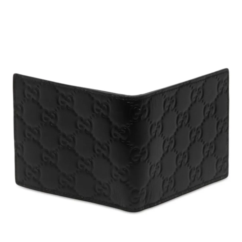 Gucci GG Emblem Embossed Calfskin Bifold Wallet Black Leather Very good - Back View