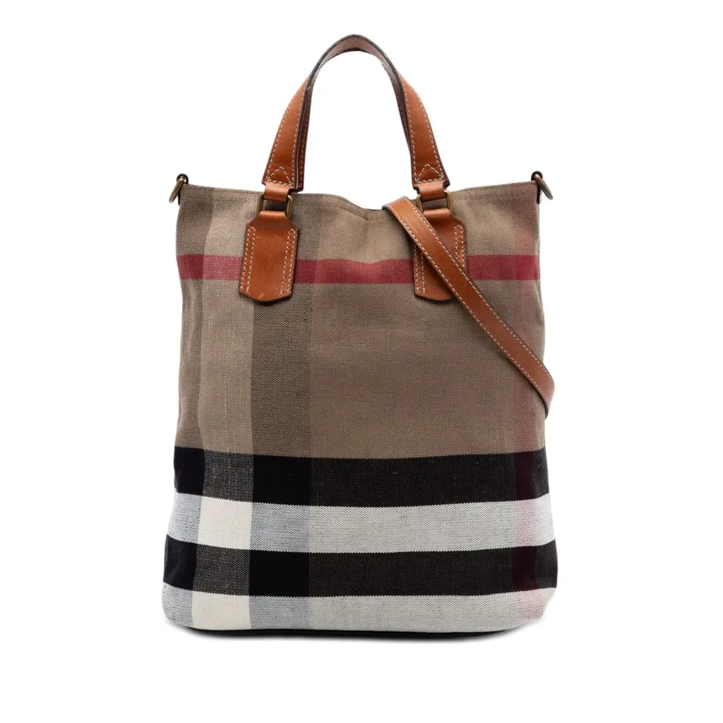 Burberry Medium Mega Check Canvas Tottenham Brit Satchel Brown Very good - Front View