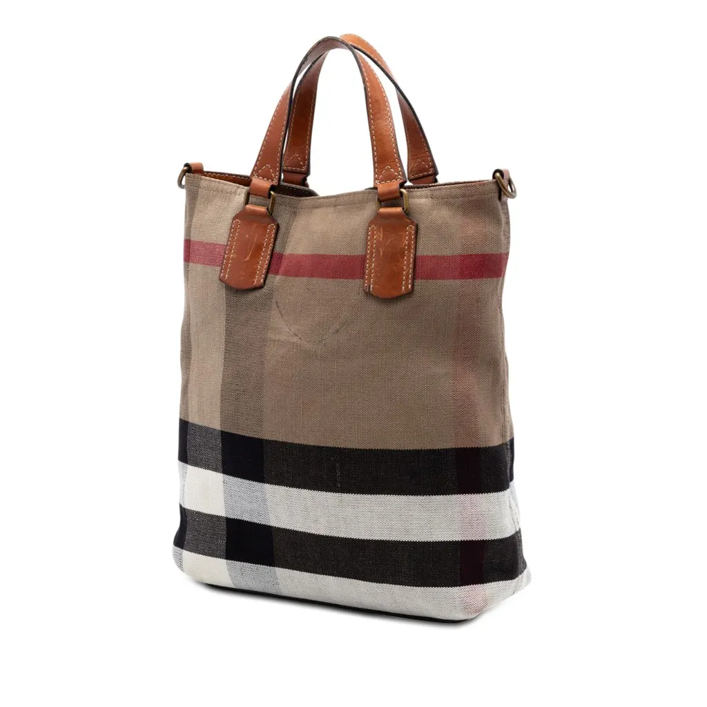 Burberry Medium Mega Check Canvas Tottenham Brit Satchel Brown Very good - Back View