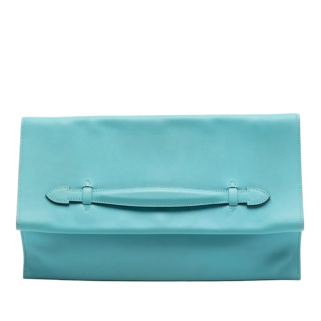 Hermès Evercolor Pliplat Clutch Blue Leather Very good - Front View