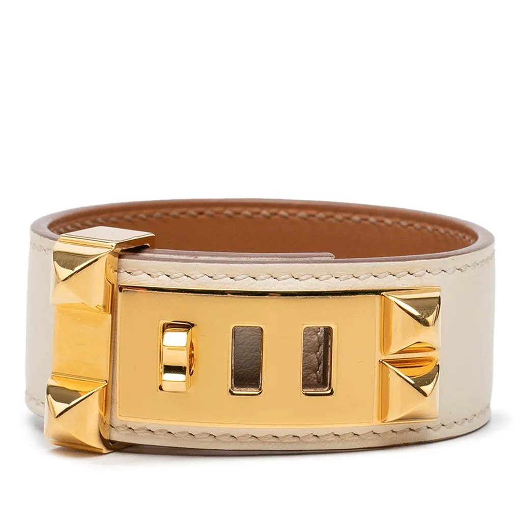 Hermès Swift and Gold Plated Collier de Chien Bracelet Brown Leather Very good - Front View