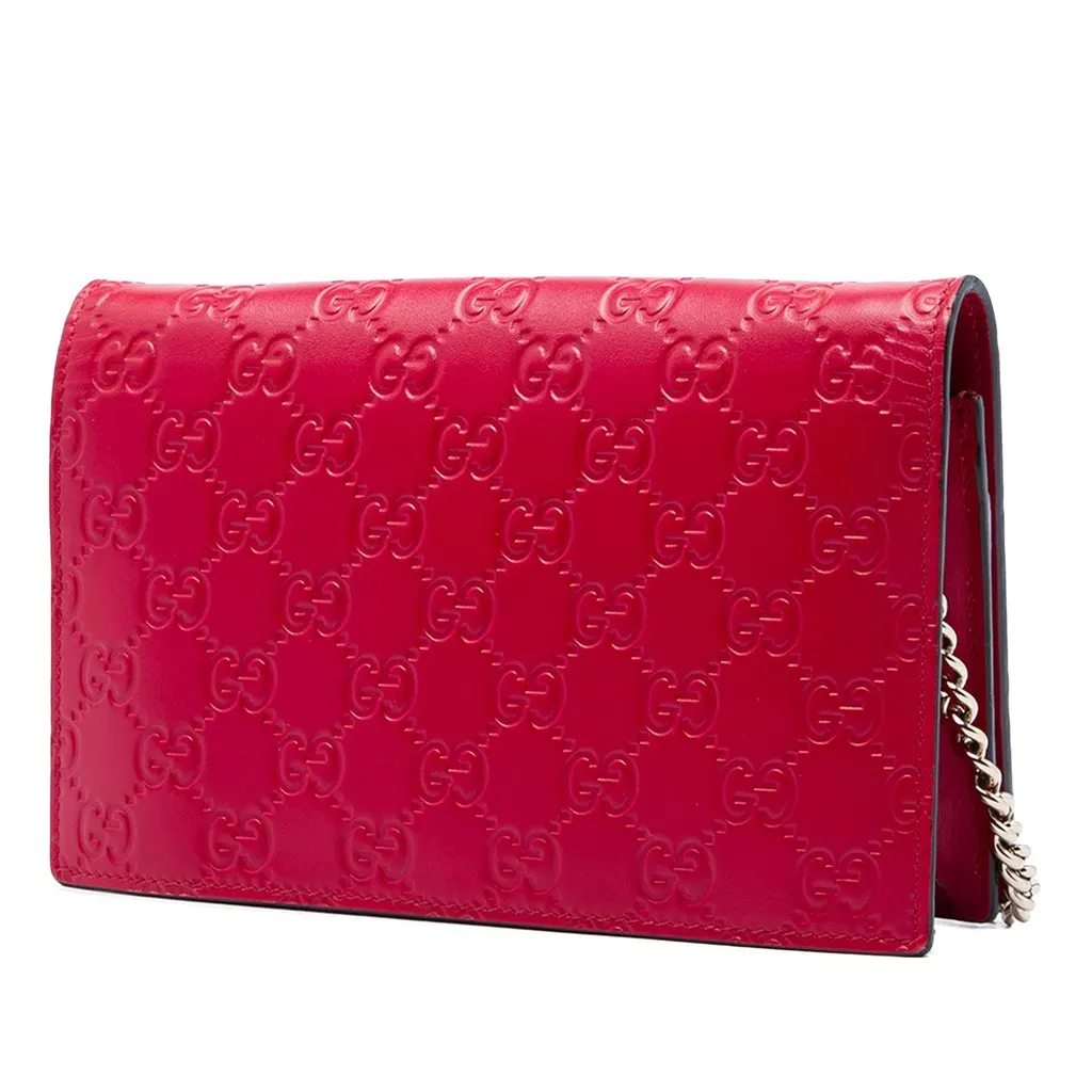 Gucci Mini Guccissima Bow Signature Wallet On Chain Red Leather Very good - Back View