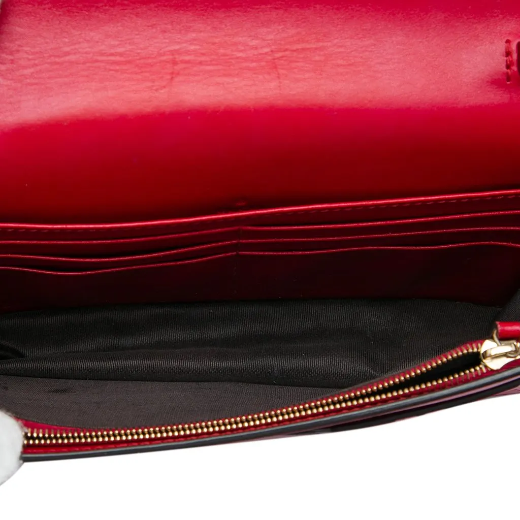 Gucci Mini Guccissima Bow Signature Wallet On Chain Red Leather Very good - Model View