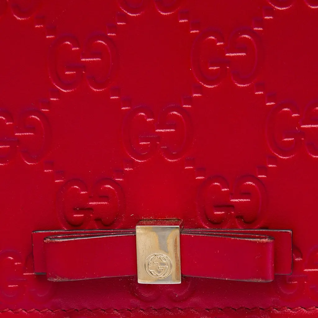 Gucci Mini Guccissima Bow Signature Wallet On Chain Red Leather Very good - Box View