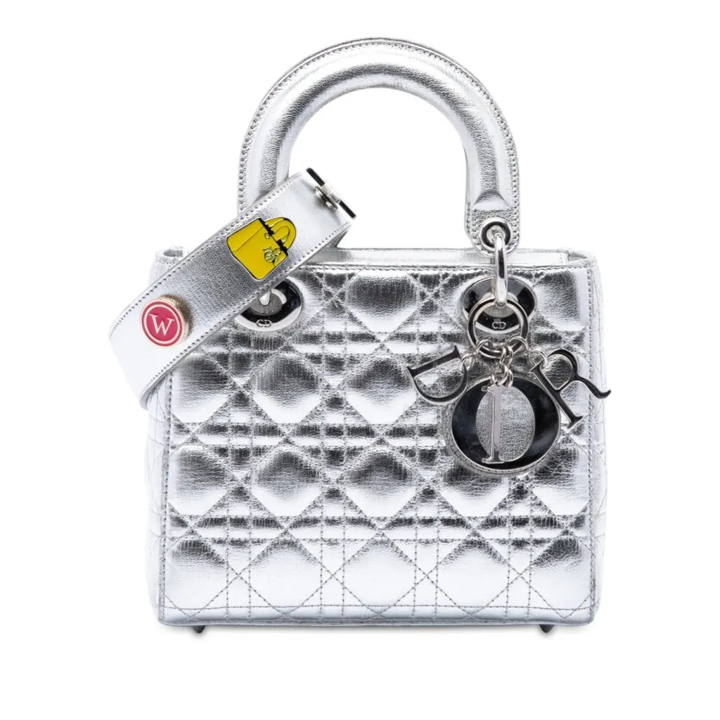 Dior Small Metallic Lambskin Cannage My ABCDior Lady Dior Silver Leather Very good - Front View