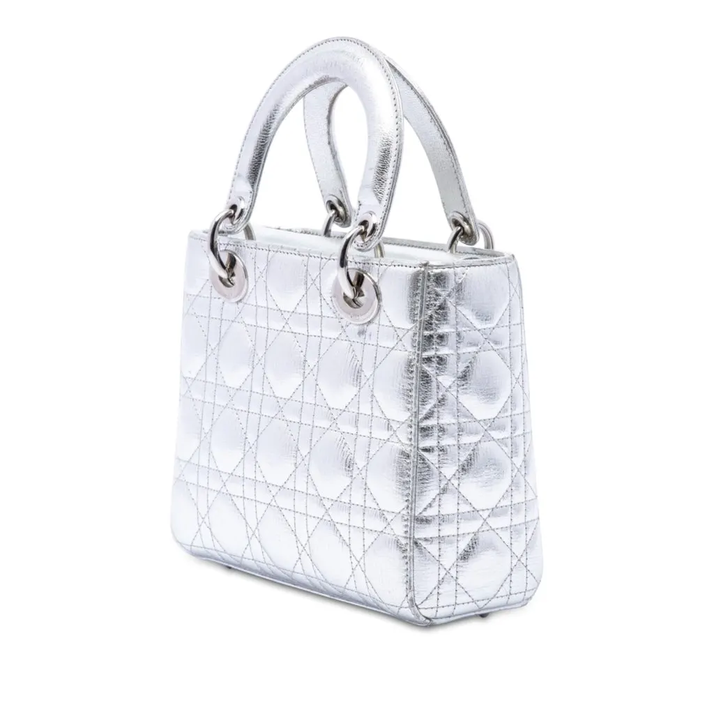 Dior Small Metallic Lambskin Cannage My ABCDior Lady Dior Silver Leather Very good - Back View