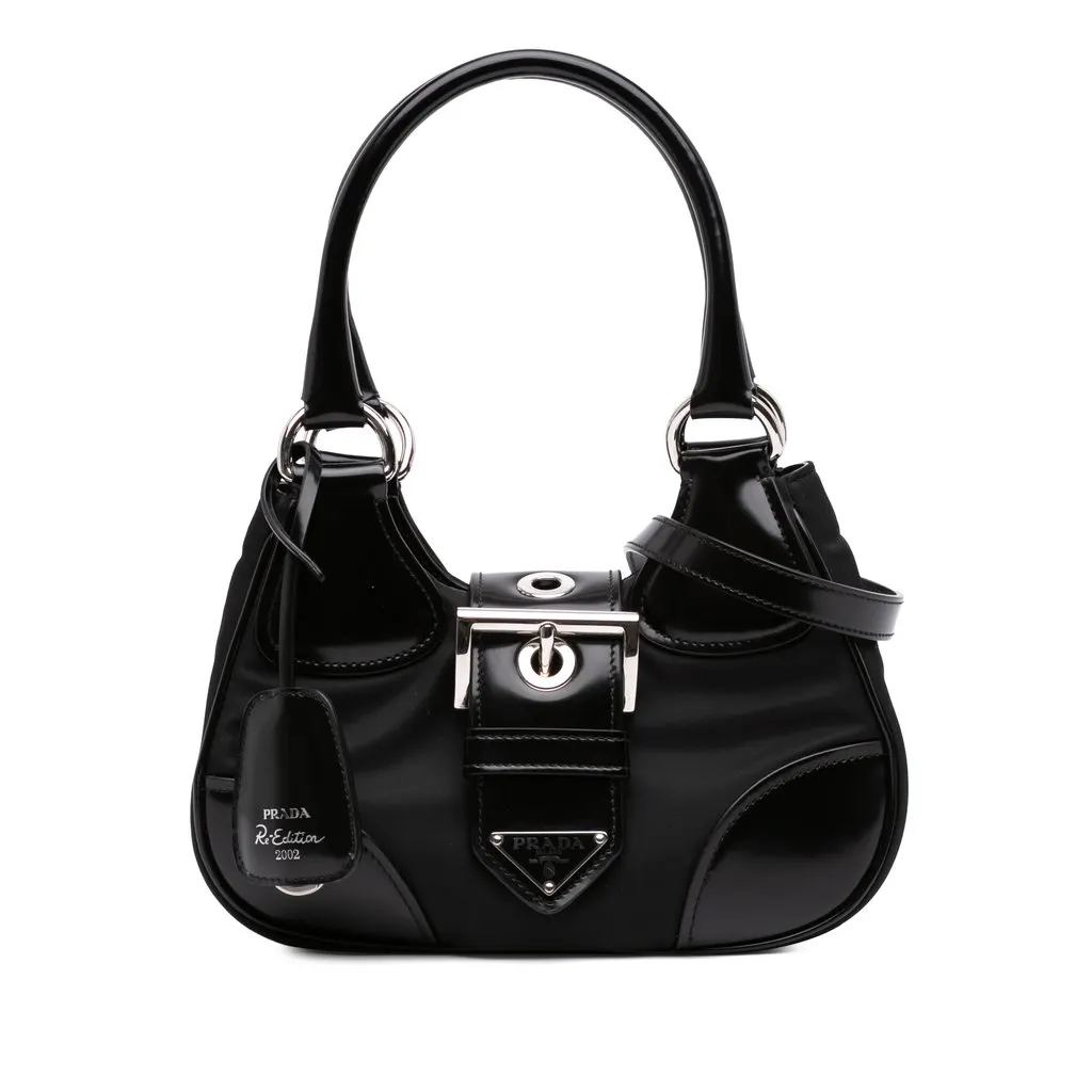 Prada Re Nylon and Shiny Calfskin Re Edition 2002 Moon Satchel Black Very good - Front View