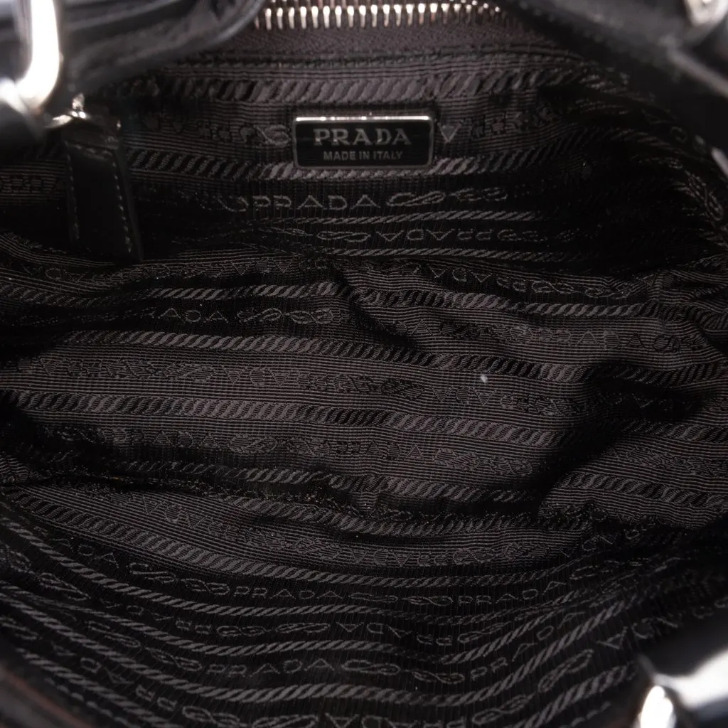 Prada Re Nylon and Shiny Calfskin Re Edition 2002 Moon Satchel Black Very good - Model View