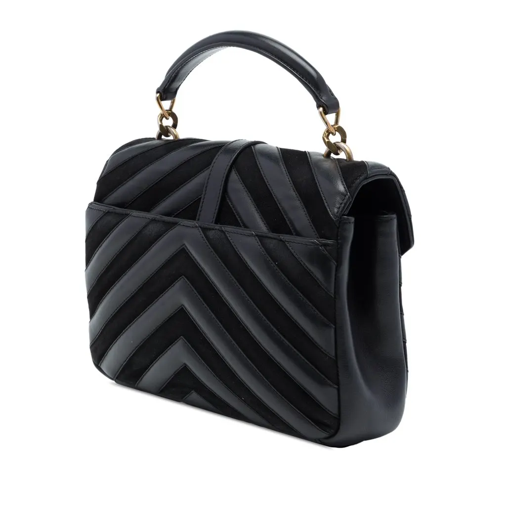 Saint Laurent Medium Calfskin and Suede Chevron Monogram College Satchel Black Suede Good - Back View