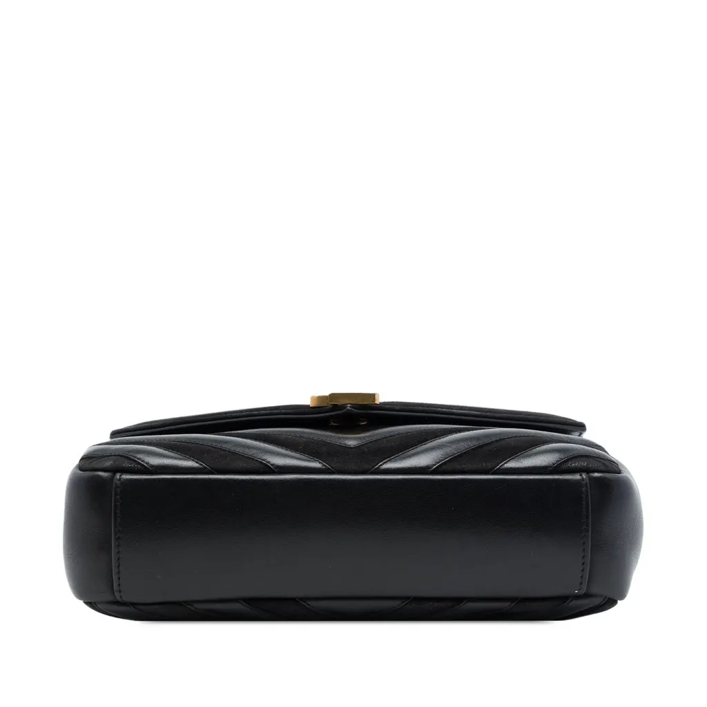 Saint Laurent Medium Calfskin and Suede Chevron Monogram College Satchel Black Suede Good - Inside View