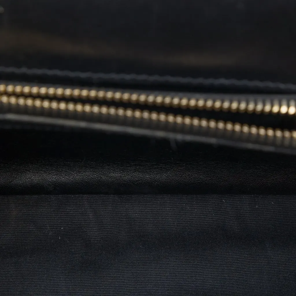 Saint Laurent Medium Calfskin and Suede Chevron Monogram College Satchel Black Suede Good - Model View