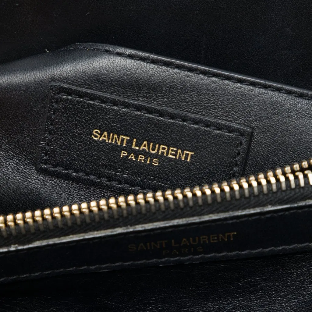 Saint Laurent Medium Calfskin and Suede Chevron Monogram College Satchel Black Suede Good - Box View
