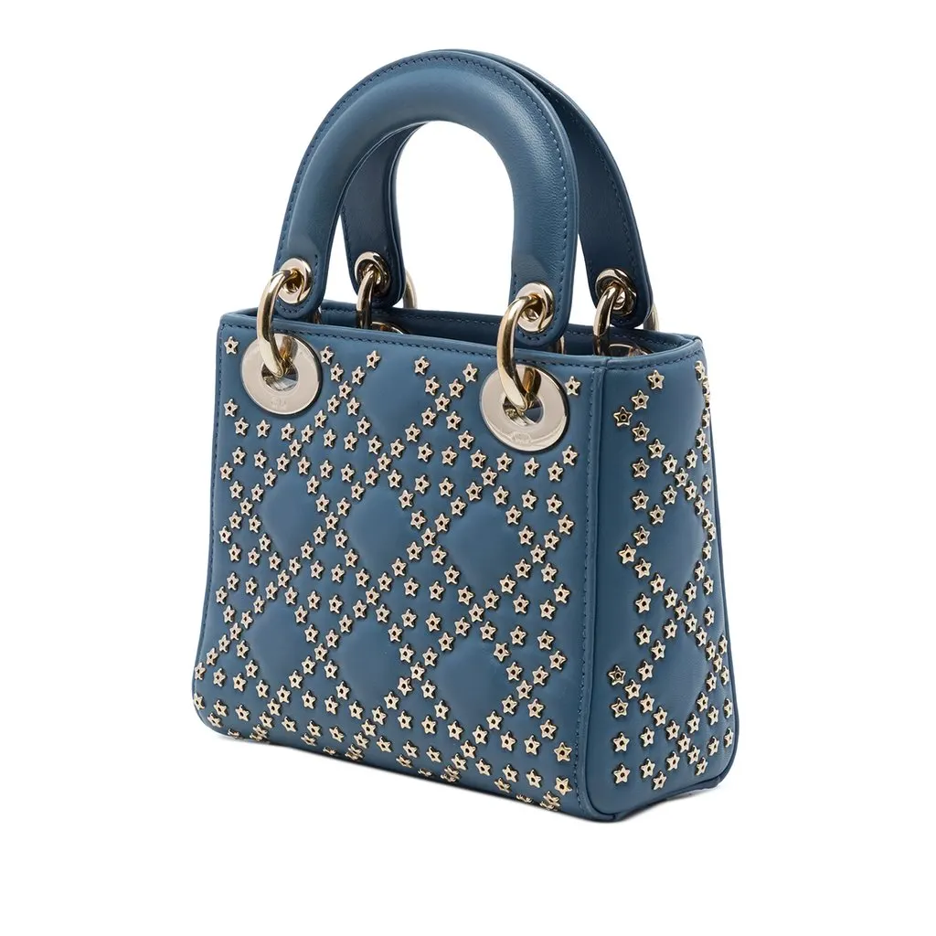 Dior Mini Lambskin Cannage Lucky Star Studded Lady Dior Blue Leather Very good - Back View